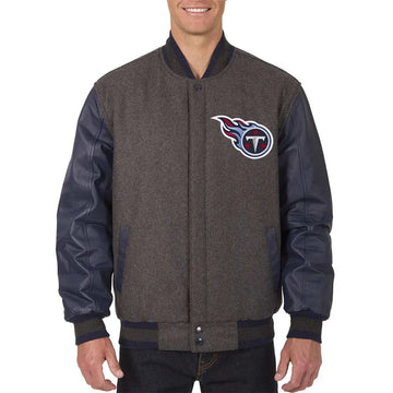 Men Charcoal Navy Tennessee Titans Varsity Jacket - NFL
