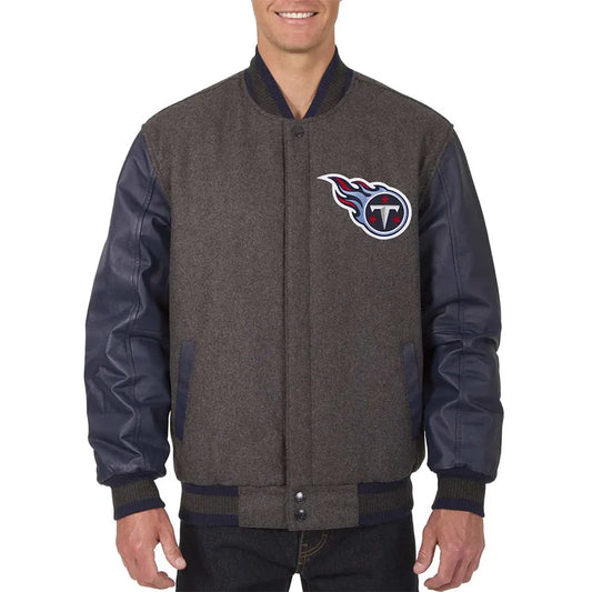 Men Charcoal Navy Tennessee Titans Varsity Jacket - NFL
