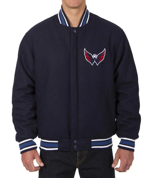 Men Washington Capitals Navy Blue Wool Varsity Jacket - NHL
