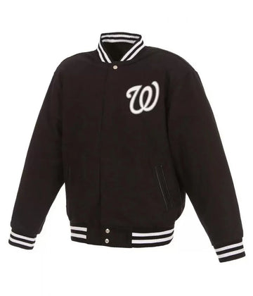 Men Washington Nationals Black Letterman Wool Varsity Jacket - MLB