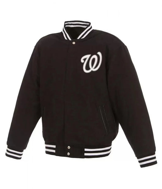 Men Washington Nationals Black Letterman Wool Varsity Jacket - MLB