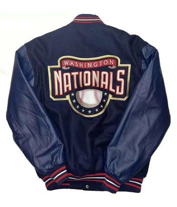 Men Washington Nationals Jeff Hamilton Navy Blue Letterman Varsity Jacket - MLB